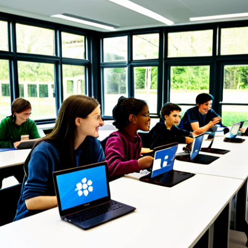 Home 4 Interactive Learning Platform**
"A bright and inviting scene depicting a diverse group of students engaged with an interactive learning platform on laptops. The platform displays information about renewable energy. The setting is a modern, eco-friendly classroom with large windows overlooking a lush garden. Students are fully clothed in casual, appropriate attire. Focus on conveying engagement, curiosity, and the ease of access to information. safe for work, professional, appropriate content, fully clothed, perfect anatomy, natural proportions, well-formed hands, proper finger count, natural body proportions, high quality, educational illustration."
**